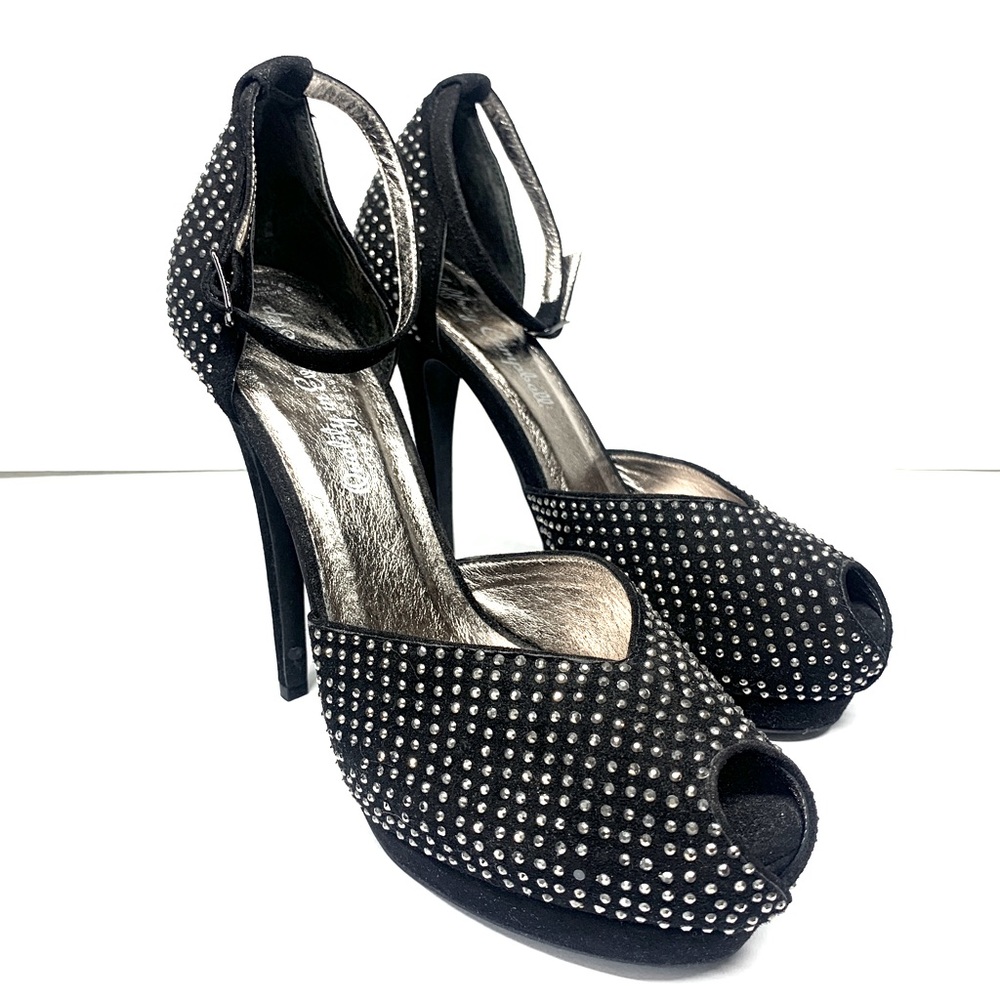 Jeffrey Campbell Midler Rhinestone Ankle Strap Peeptoe Platform Heels